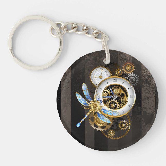 Steampunk Clock with Mechanical Dragonfly Key Ring (Front)