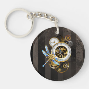 Steampunk Clock with Mechanical Dragonfly Key Ring