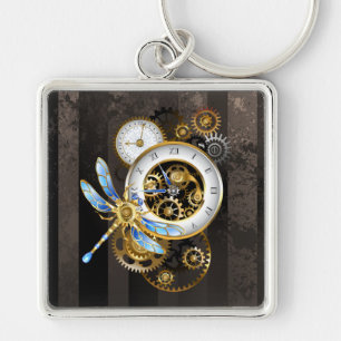 Steampunk Clock with Mechanical Dragonfly Key Ring