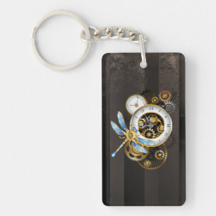 Steampunk Clock with Mechanical Dragonfly Key Ring