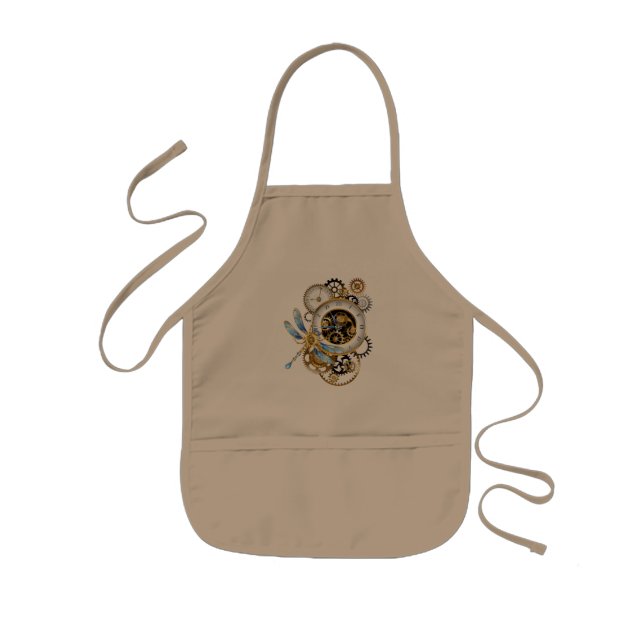 Steampunk Clock with Mechanical Dragonfly Kids Apron (Front)