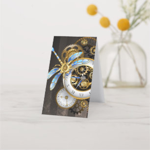 Steampunk Clock with Mechanical Dragonfly Loyalty Card