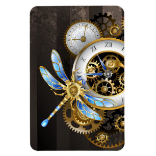 Steampunk Clock with Mechanical Dragonfly Magnet
