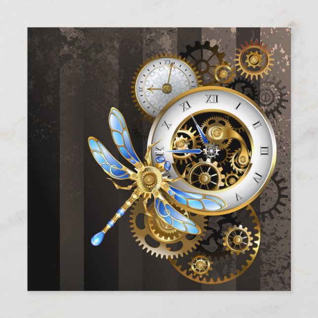 Steampunk Clock with Mechanical Dragonfly Menu (Front)