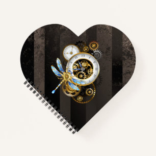 Steampunk Clock with Mechanical Dragonfly Notebook