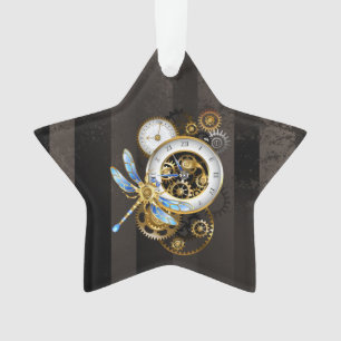 Steampunk Clock with Mechanical Dragonfly Ornament