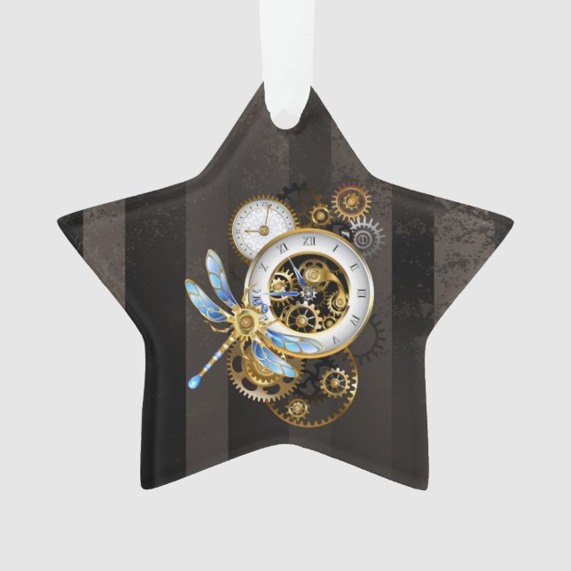 Steampunk Clock with Mechanical Dragonfly Ornament (Front)