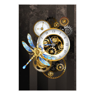 Steampunk Clock with Mechanical Dragonfly Photo Print
