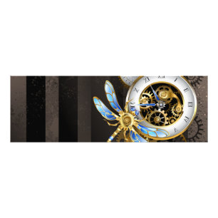 Steampunk Clock with Mechanical Dragonfly Photo Print