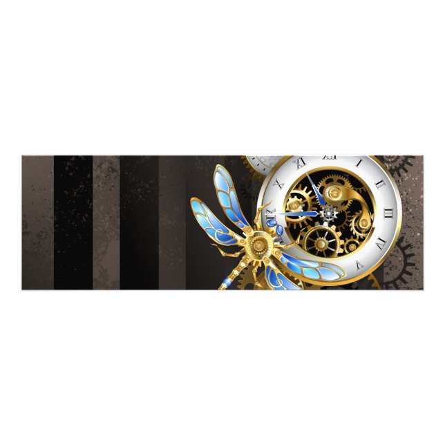 Steampunk Clock with Mechanical Dragonfly Photo Print (Front)