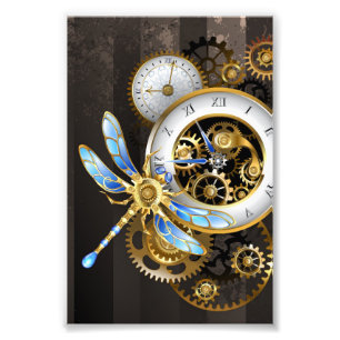 Steampunk Clock with Mechanical Dragonfly Photo Print