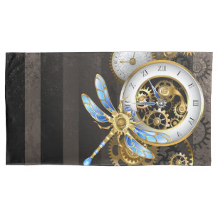 Steampunk Clock with Mechanical Dragonfly Pillowcase