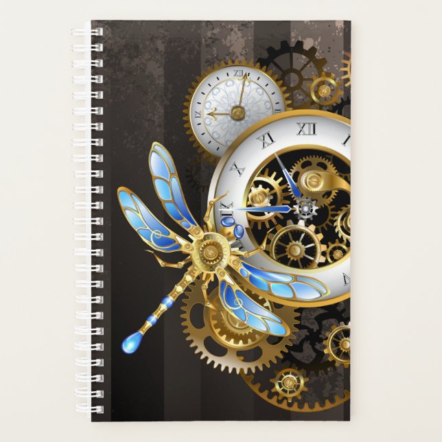 Steampunk Clock with Mechanical Dragonfly Planner (Front)