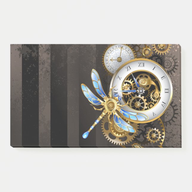 Steampunk Clock with Mechanical Dragonfly Post-it Notes (Front)