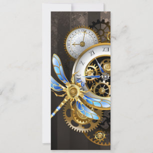 Steampunk Clock with Mechanical Dragonfly Save The Date