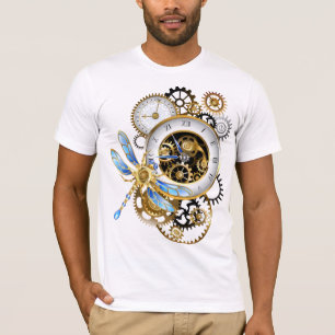Steampunk Clock with Mechanical Dragonfly T-Shirt