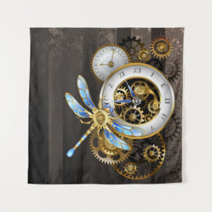 Steampunk Clock with Mechanical Dragonfly Tapestry