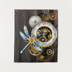 Steampunk Clock with Mechanical Dragonfly Tapestry