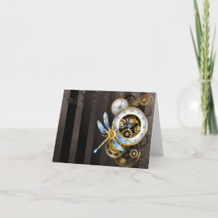 Steampunk Clock with Mechanical Dragonfly Thank You Card