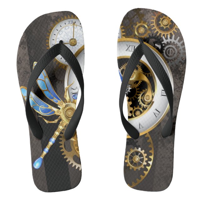 Steampunk Clock with Mechanical Dragonfly Thongs (Footbed)