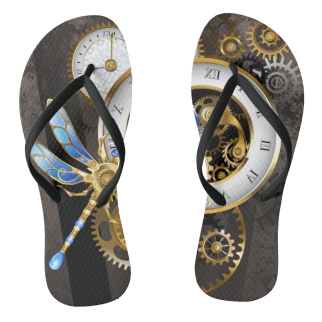 Steampunk Clock with Mechanical Dragonfly Thongs (Footbed)