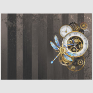 Steampunk Clock with Mechanical Dragonfly Tissue Paper
