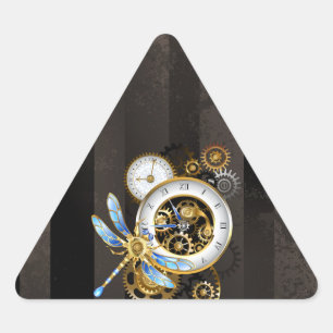 Steampunk Clock with Mechanical Dragonfly Triangle Sticker