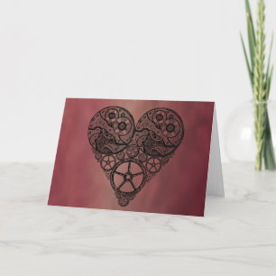 Steampunk  Clock Works and Gear Heart Holiday Card