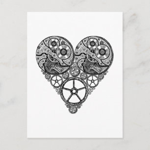 Steampunk  Clock Works and Gear Heart Postcard