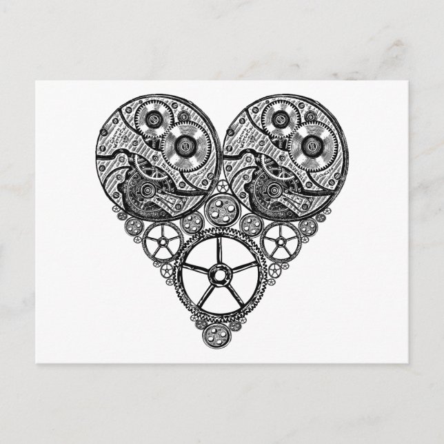 Steampunk  Clock Works and Gear Heart Postcard (Front)