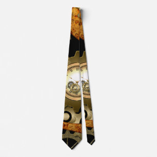 Steampunk, clocks and gears in golden colours tie
