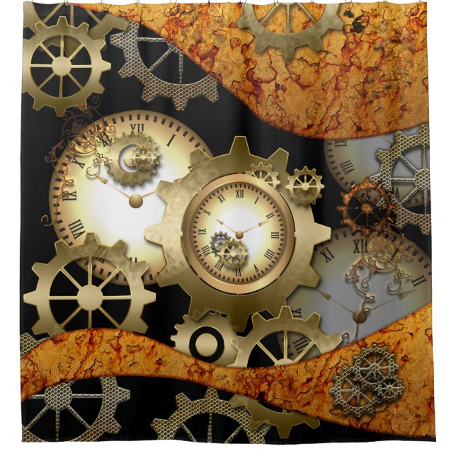 Steampunk, clocks and gears shower curtain (Front)