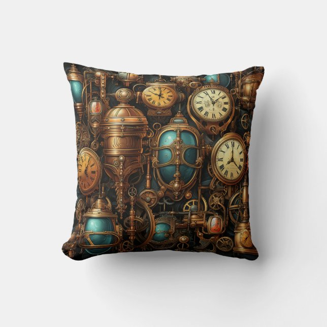 Steampunk Clocks Throw Pillow (Front)