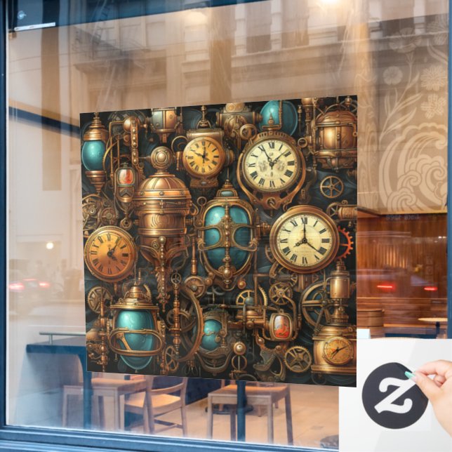 Steampunk Clocks Window Cling (Cafe Window)