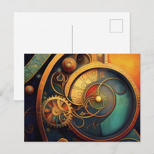 Steampunk Clockwork Abstract Design Postcard (Front/Back)