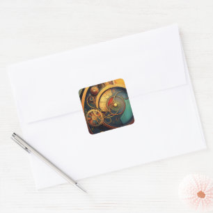 Steampunk Clockwork Abstract Design Square Sticker