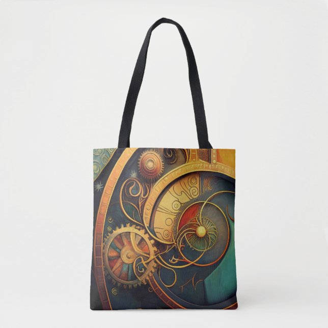 Steampunk Clockwork Abstract Design Tote Bag (Front)