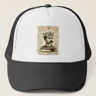 Steampunk clockwork brain head in jar trucker hat