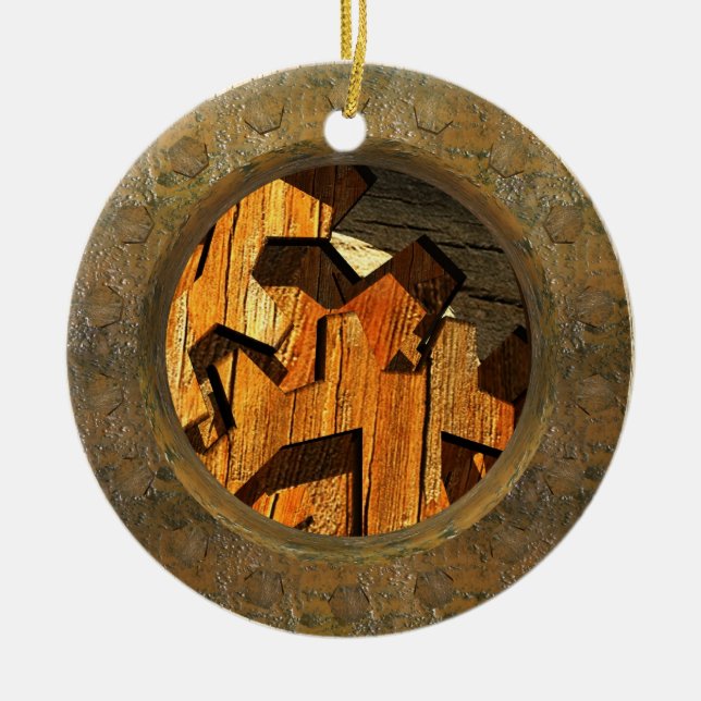 steampunk clockwork ceramic tree decoration (Front)