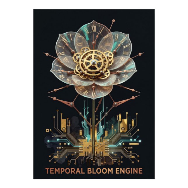 Steampunk Clockwork Flower: Temporal Bloom Engine  Photo Print (Front)