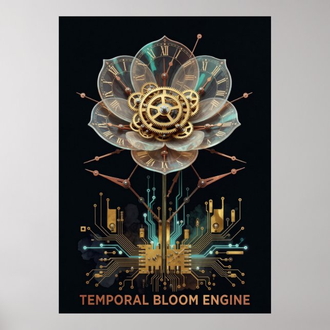 Steampunk Clockwork Flower: Temporal Bloom Engine  Poster (Front)