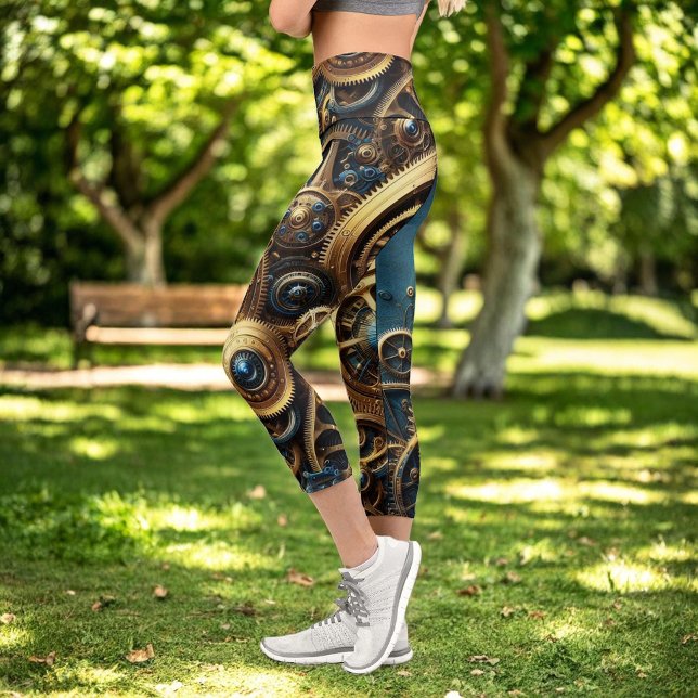 Steampunk Clockwork Gold and Teal Capri Leggings (Creator Uploaded)