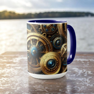 Steampunk Clockwork Gold and Teal Mug