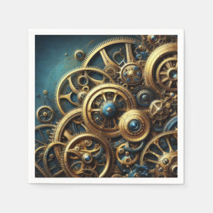 Steampunk Clockwork Gold and Teal Napkin