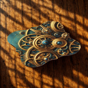 Steampunk Clockwork Gold and Teal Paper Coaster
