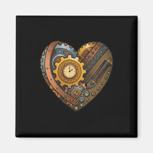 Steampunk Clockwork Heart With Cogs And Time Motif Magnet