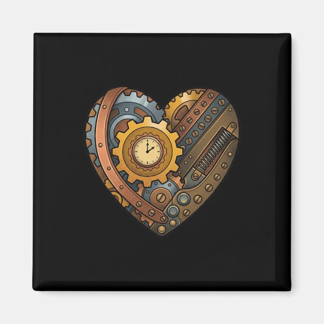 Steampunk Clockwork Heart With Cogs And Time Motif Magnet (Front)