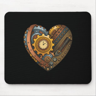 Steampunk Clockwork Heart With Cogs And Time Motif Mouse Pad
