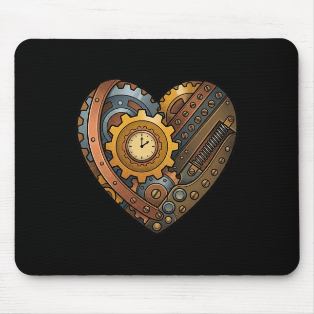 Steampunk Clockwork Heart With Cogs And Time Motif Mouse Pad (Front)