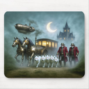 Steampunk Coach With Coachmen and White Wolves Mouse Pad